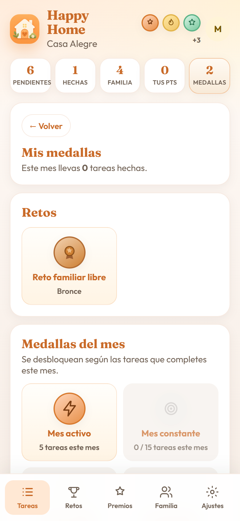 Pantalla de medallas e insignias