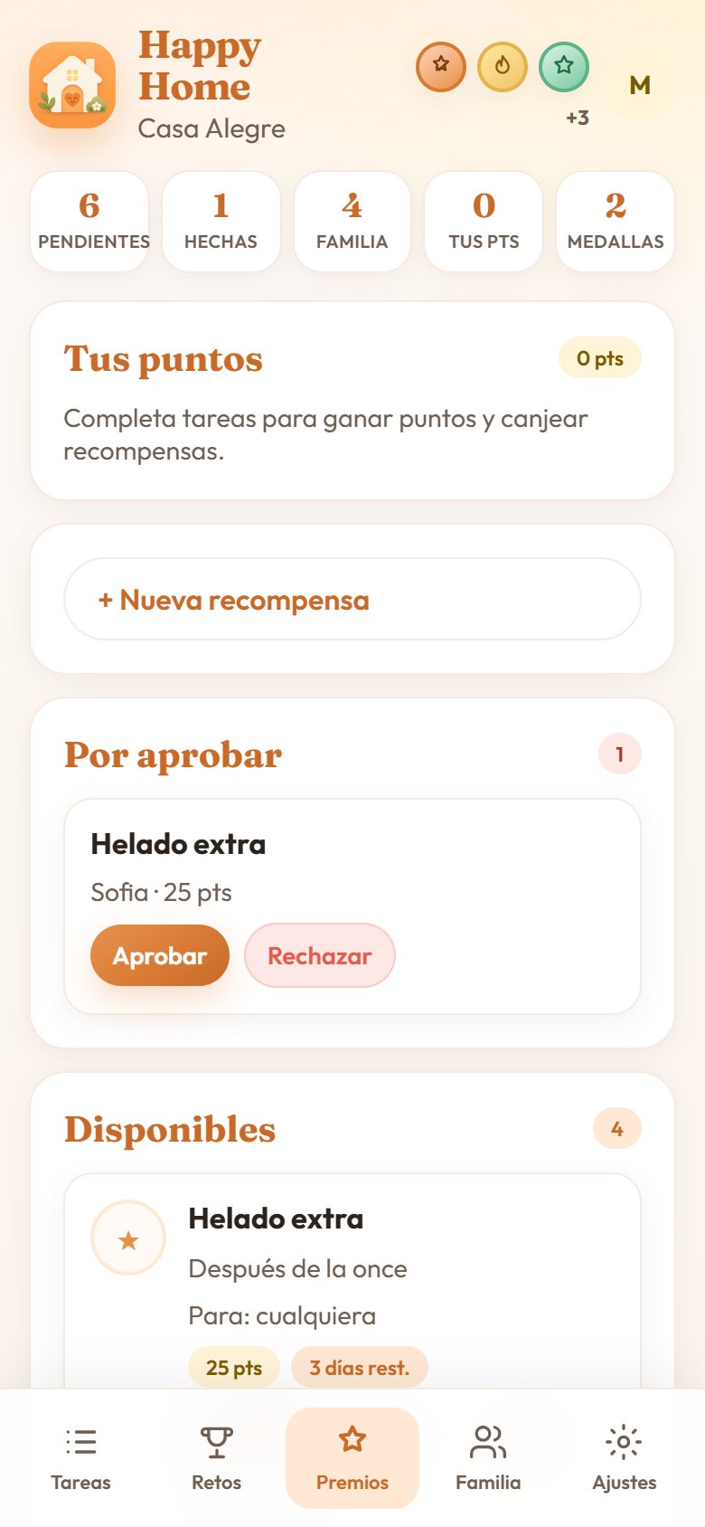 Premios y canjes por aprobar